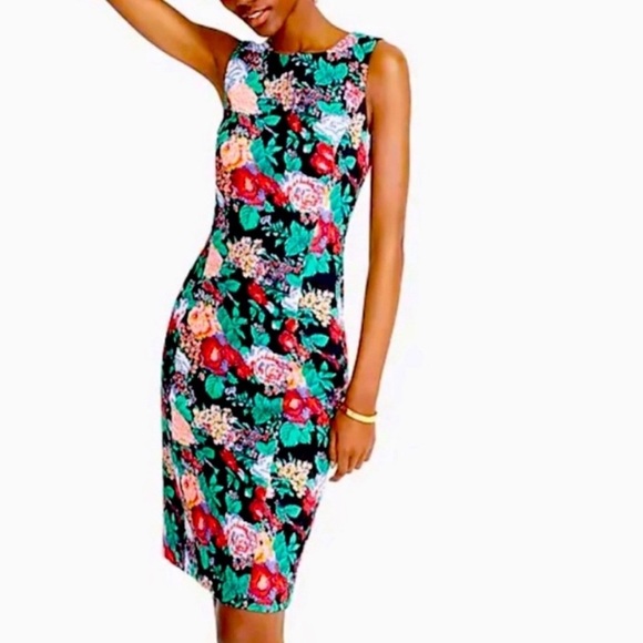 J CREW Adachi Black Floral Mercy Sheath Dress 8 Knee Length Multicolor Jacquard - Picture 1 of 14